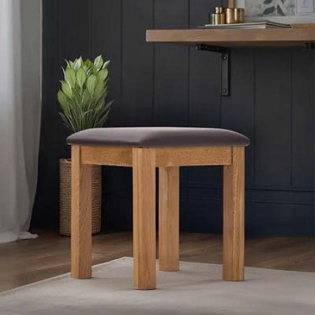 Solid Oak : Ghế Đôn Gỗ Sồi Mặt Nệm - Da Pu Đen